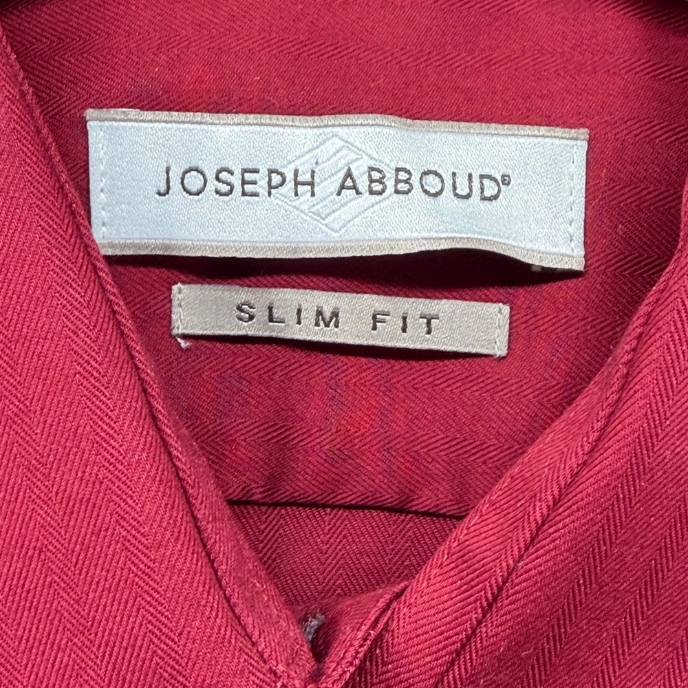 Joseph Abboud Mens Slim Fit Dress Shirt Red Herringbone Long Sleeve Button Down - Picture 3 of 12